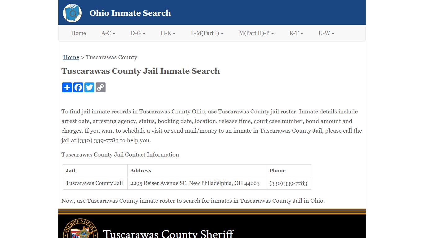 Tuscarawas County Jail Inmate Search